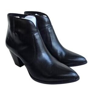 Black Booties Frye Jennifer Size 7 Leather Side Zip Boots Pointed Toe Heeled